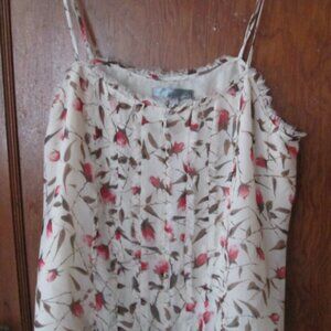 Forever 21 love 21 Beige Flower Spaghetti Strap Tank Cami Blouse EUC Sz L/G